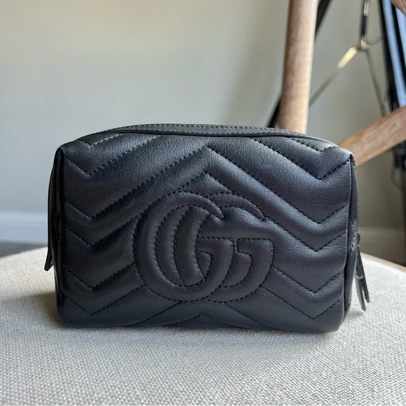 Gucci Calfskin Matelasse GG Marmont Cosmetic Case Black - Picture 6 of 11